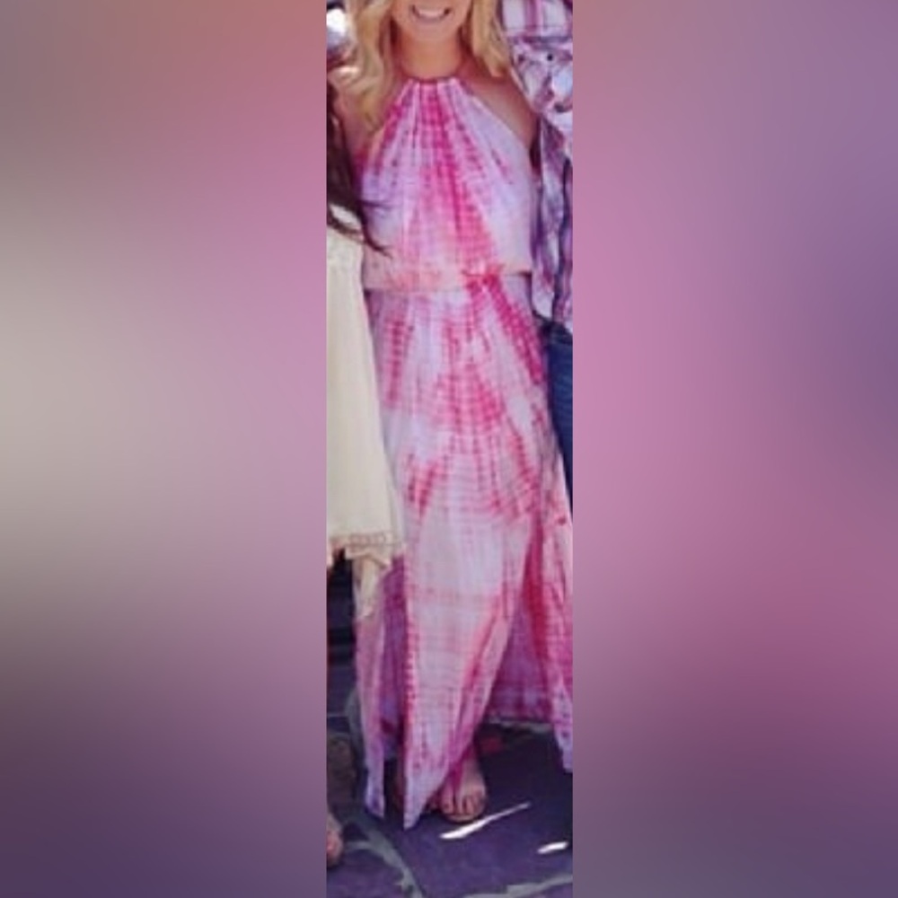 Pink tie die halter dress
